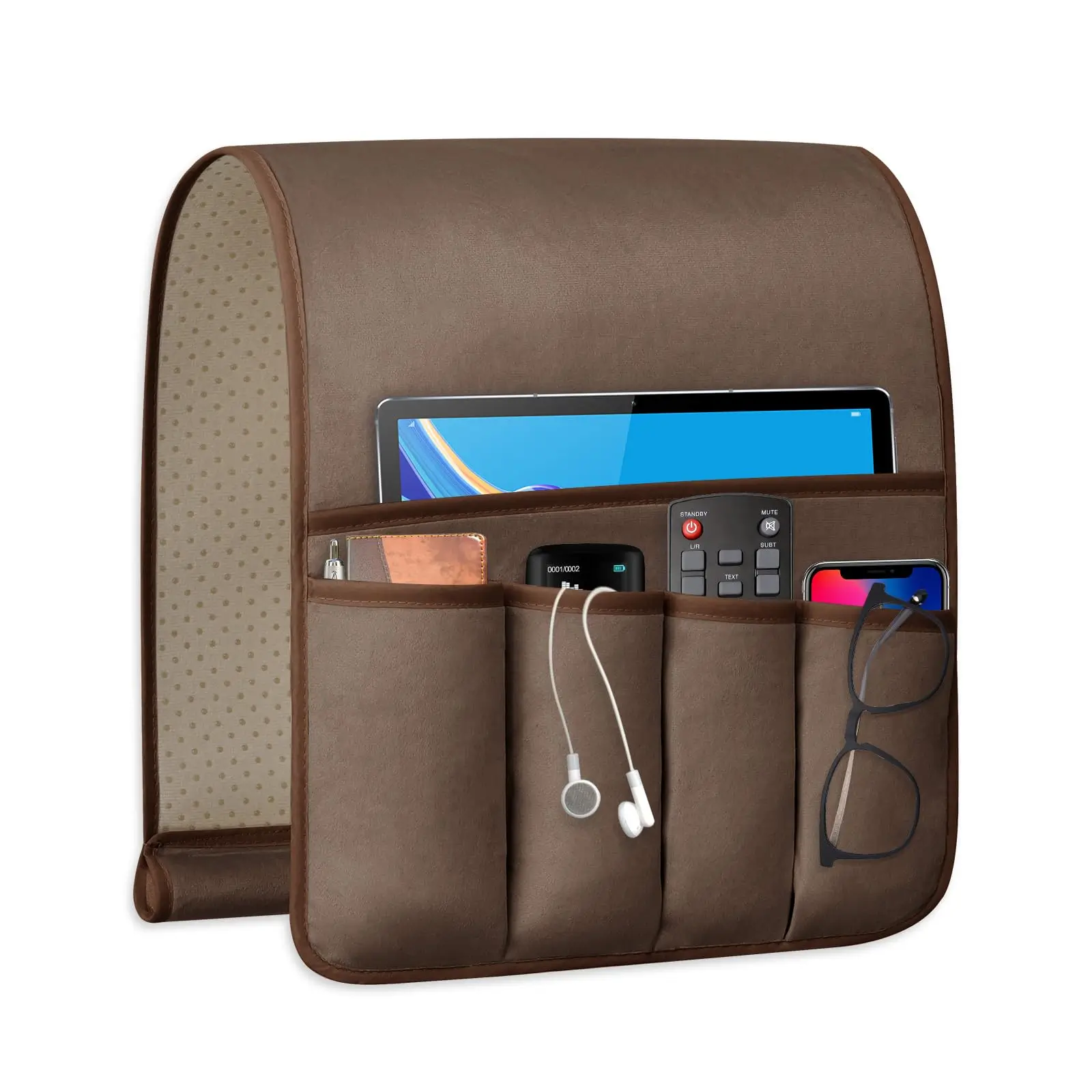 Couch Armrest Organizer – 5-Pocket Non-Slip Remote Caddy